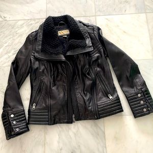 Michael Kors black leather coat.